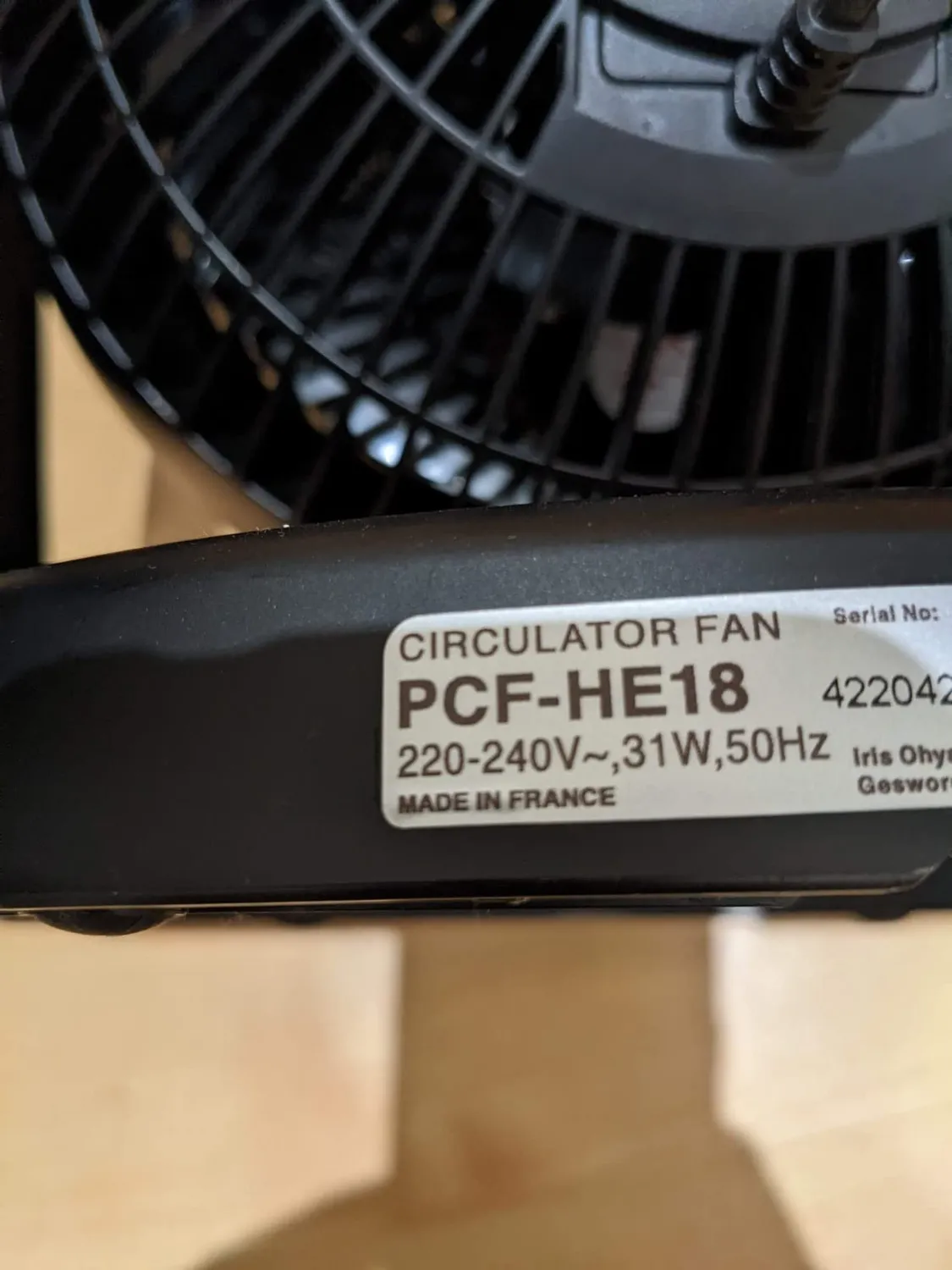 Iris Ohyama Woozoo PCF-HE18 Tischventilator schwarz 3 Stufen