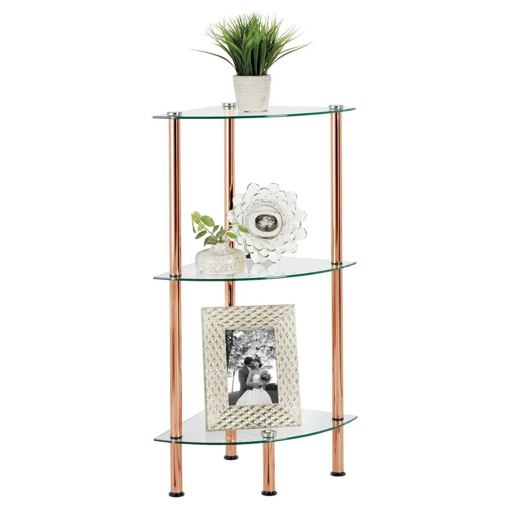 mDesign Glasregal Eckregal 3 Ebenen transparent rotgold 72,4cm