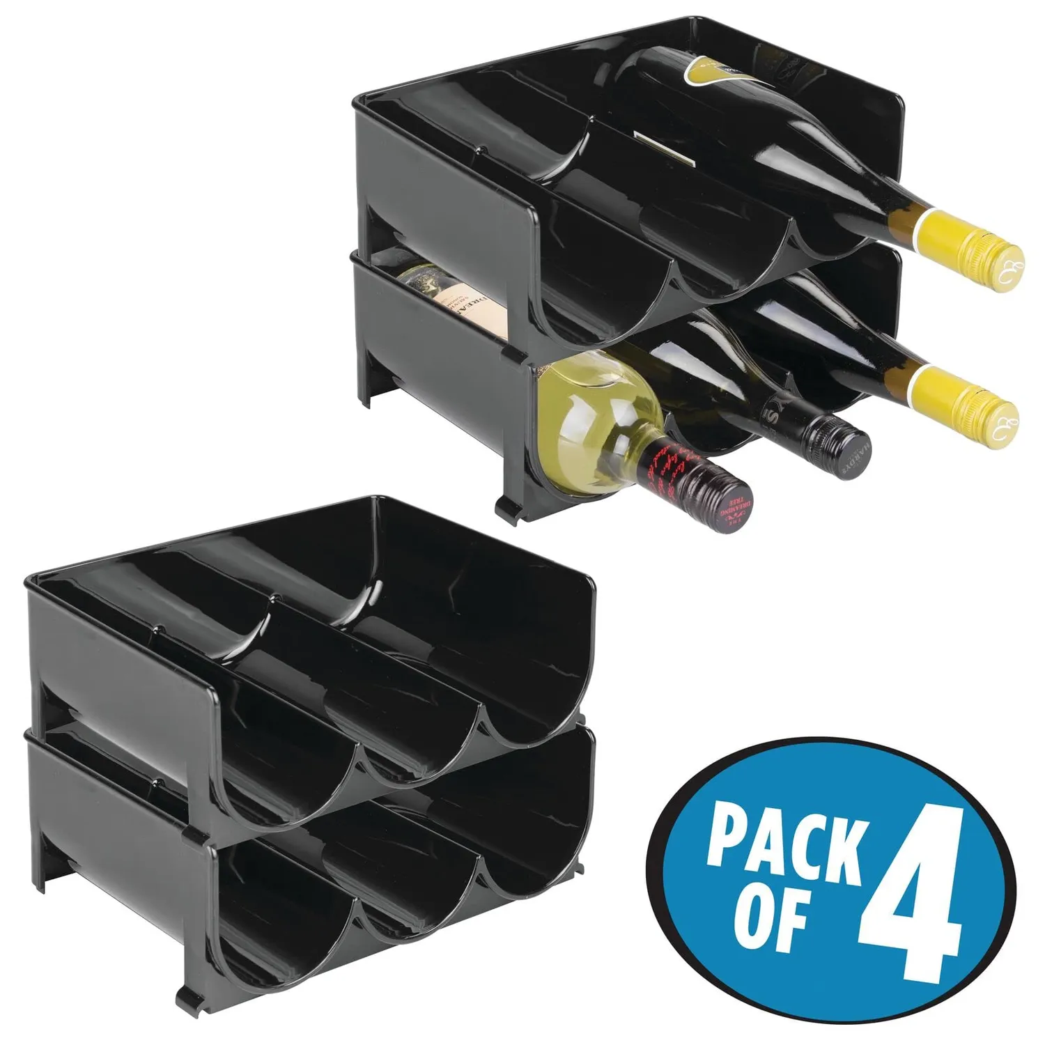 mDesign Weinregal 4er-Set schwarz für 12 Flaschen liegend