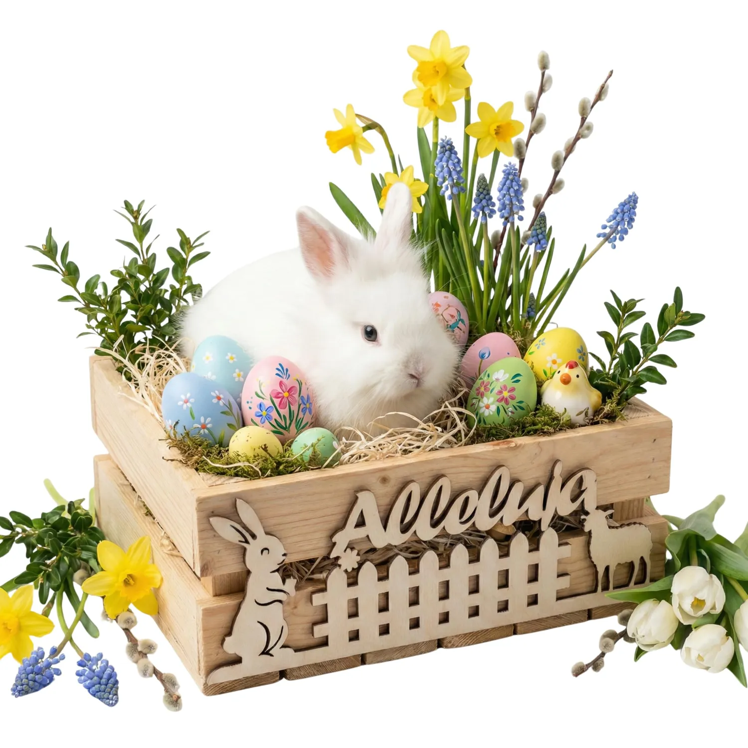 GoodFreshDecor Holzbox Ostern 30x20x12 cm Natur Hase Lamm