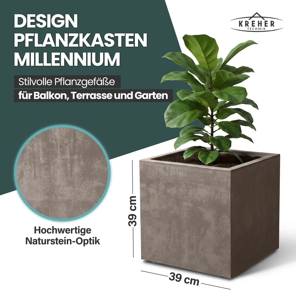 Kreher Millennium Pflanzkübel 40 Liter eckig Sandbraun