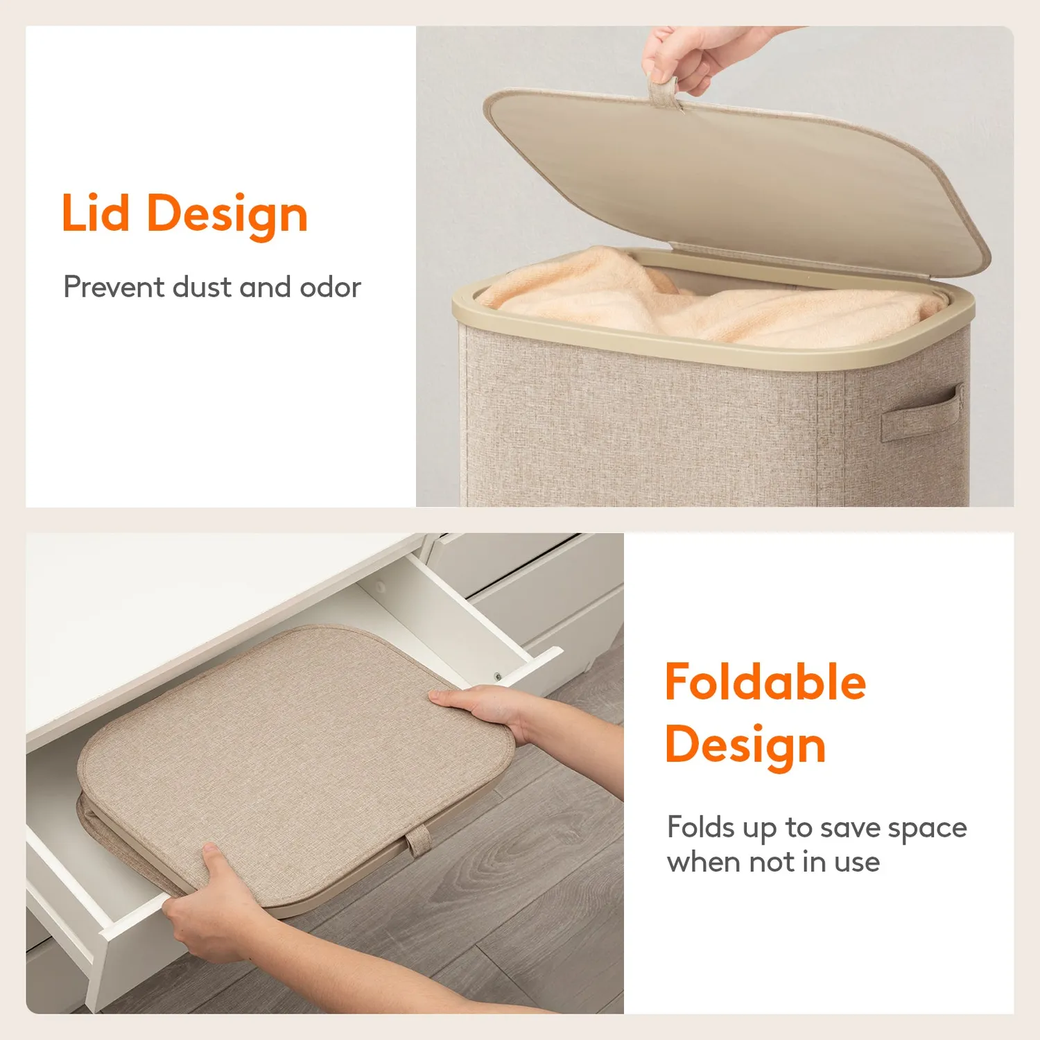 Lifewit 105L Wäschekorb mit Deckel Beige reissfest