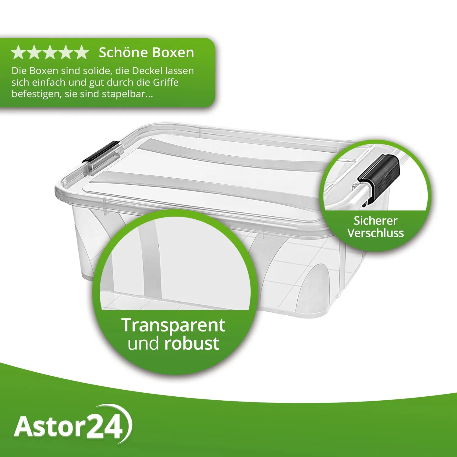 astor24 Aufbewahrungsbox 7 Liter transparent 3er-Set Deckel