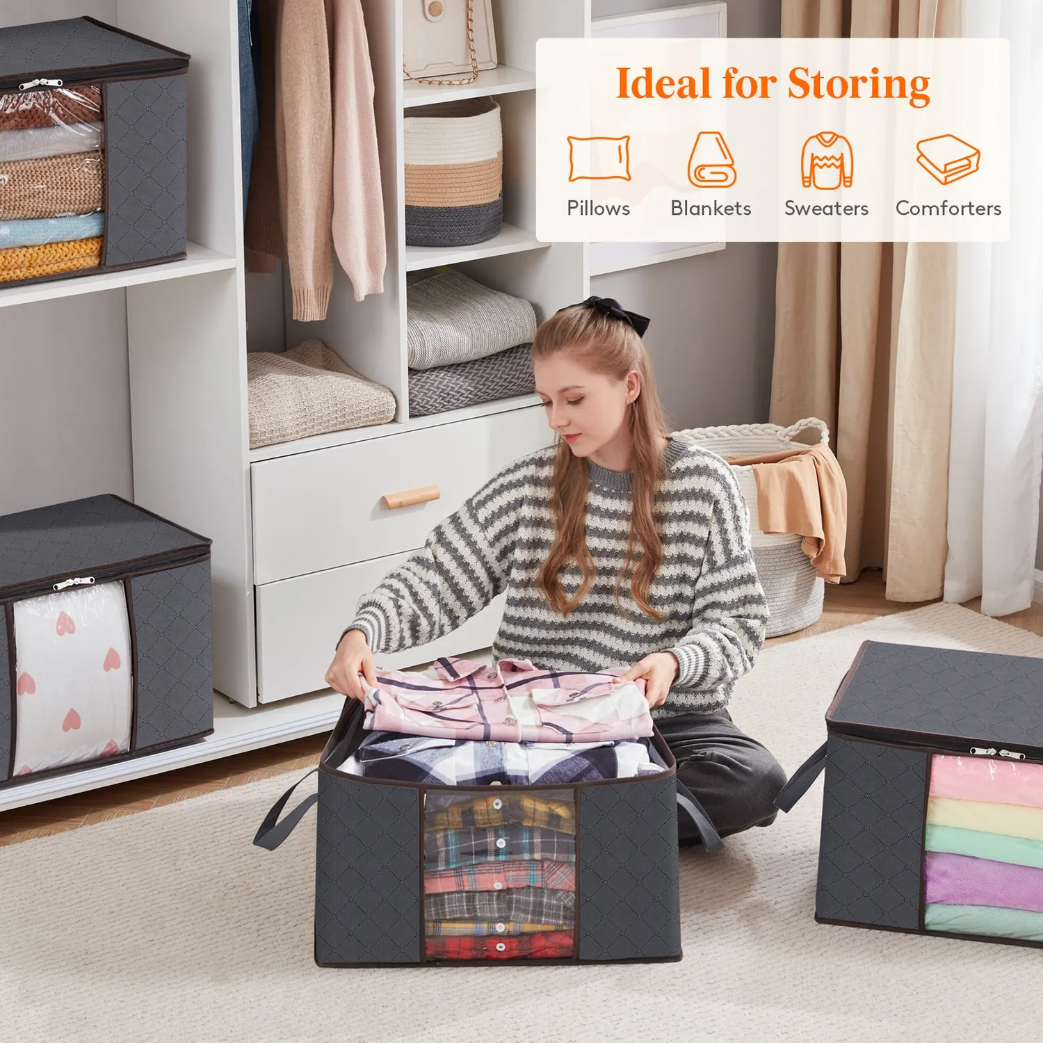 Lifewit Aufbewahrungsbox Grau 75L 4er Pack mit Deckel