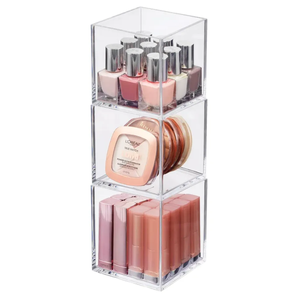 mDesign Kosmetik Organizer Box 3er-Set transparent quadratisch