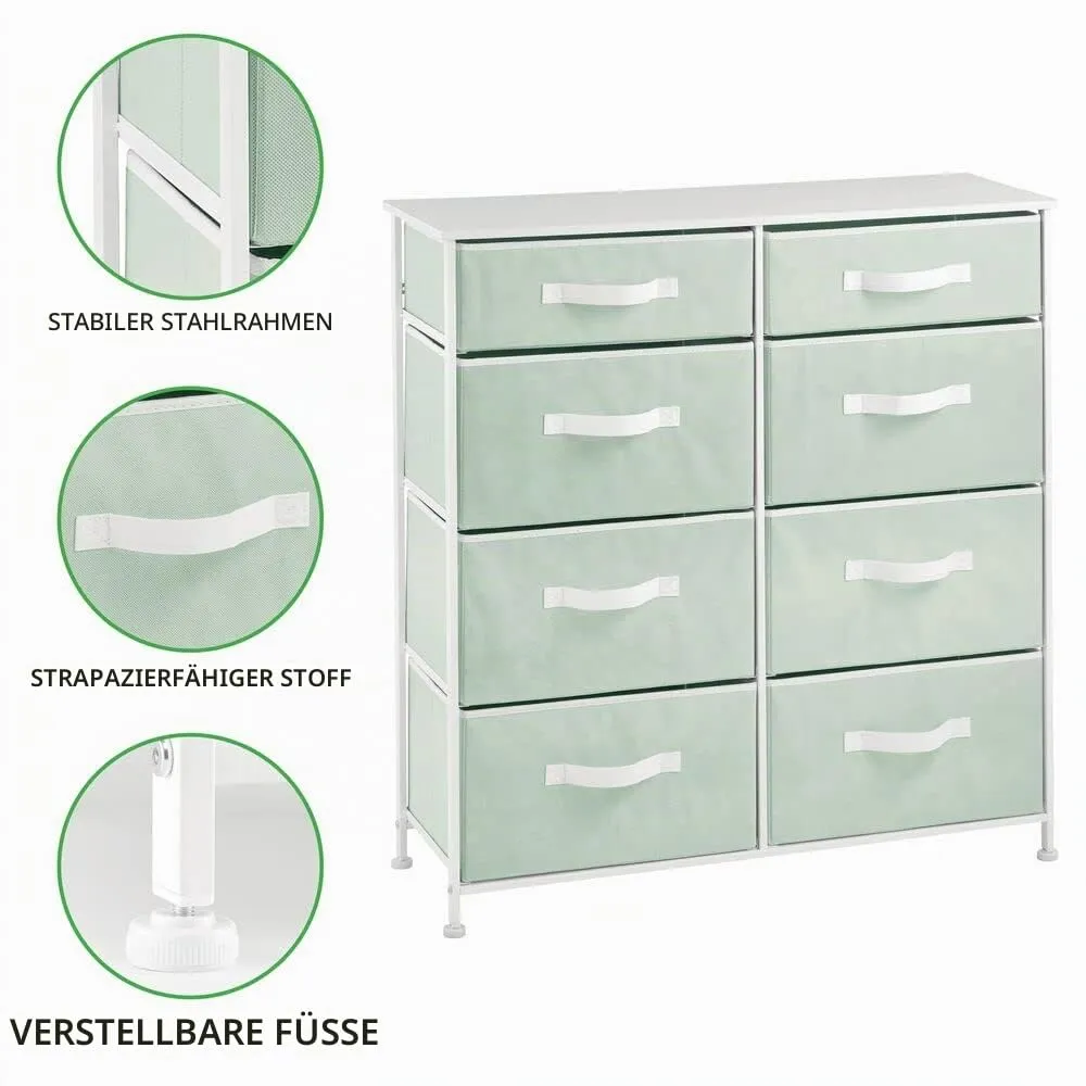 mDesign Kommode 8 Schubladen Schrank mintgrün/weiß Stoff