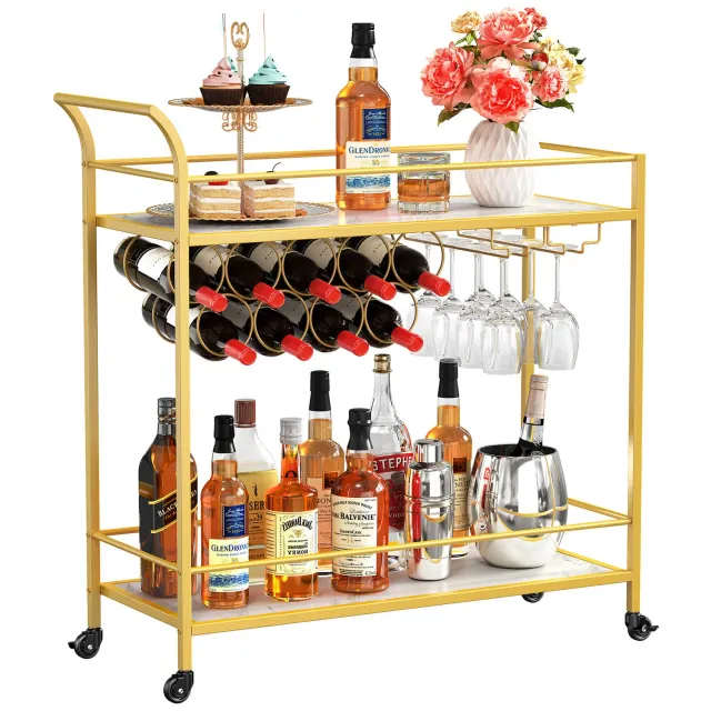 Lifewit Barwagen Gold Marmor Servierwagen 2 Etagen Wein