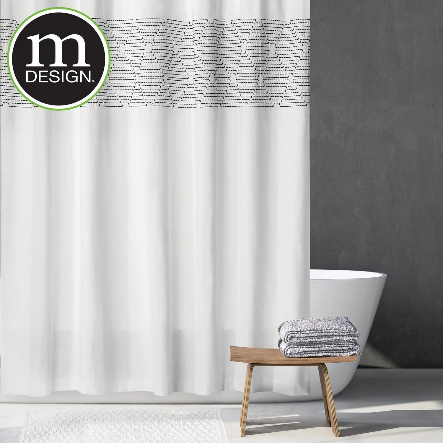 mDesign 01460MDSCEU Duschvorhang Baumwolle Weiß/Schwarz waschbar
