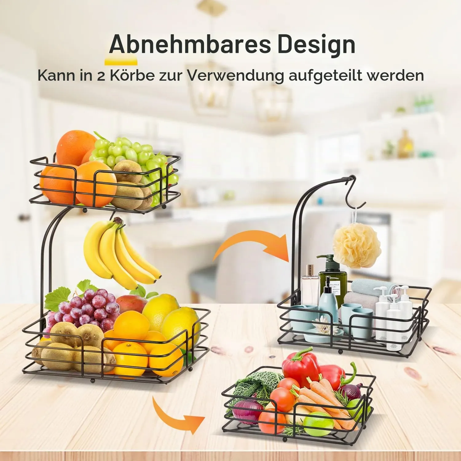 BOMCLAP Obstkorb 2 Etagen Metall Obstschale mit Bananenhalter bronze