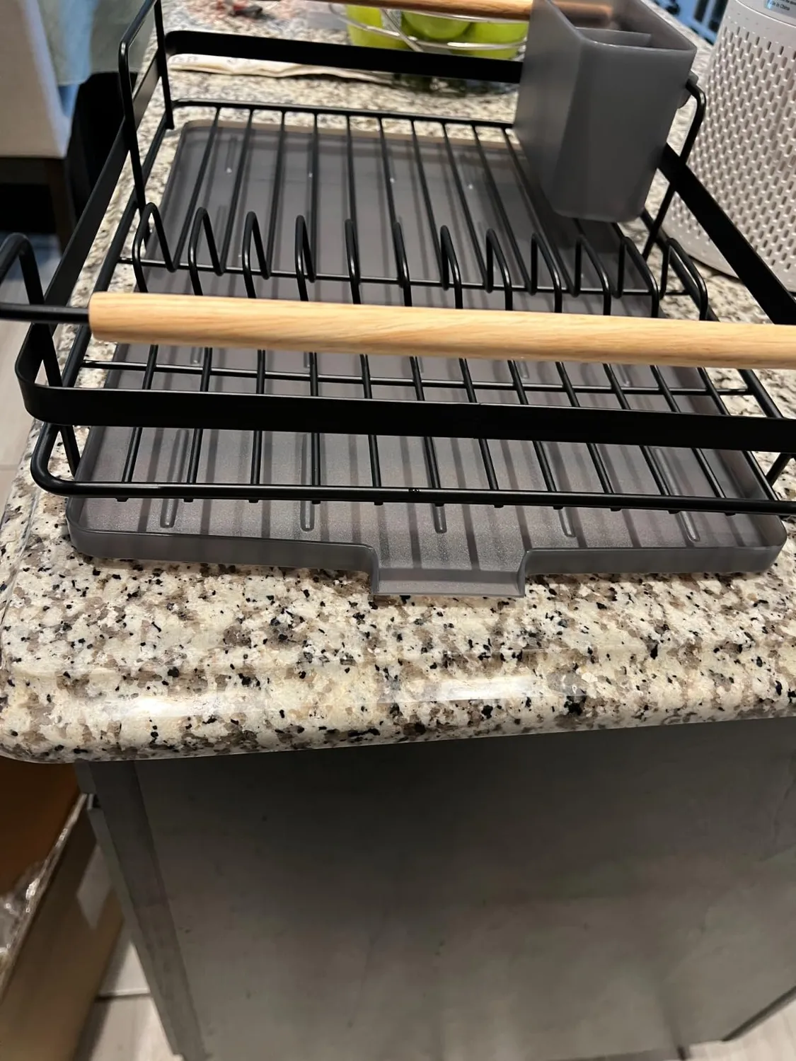 mDesign Geschirrabtropfer Metall mattschwarz mit Holzgriffen