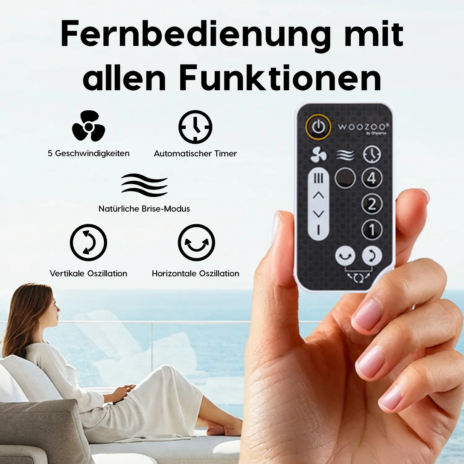 Iris Ohyama Woozoo PCF-SC15T Tischventilator Weiß 30dB Fernbed.
