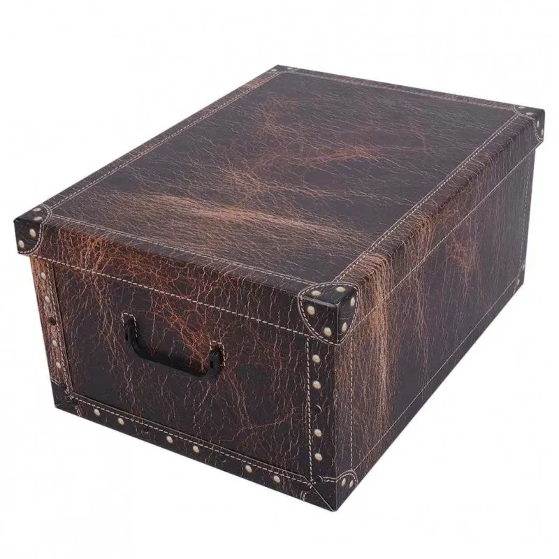 Kreher Dekokarton Aufbewahrungsbox 40L Leder dunkel