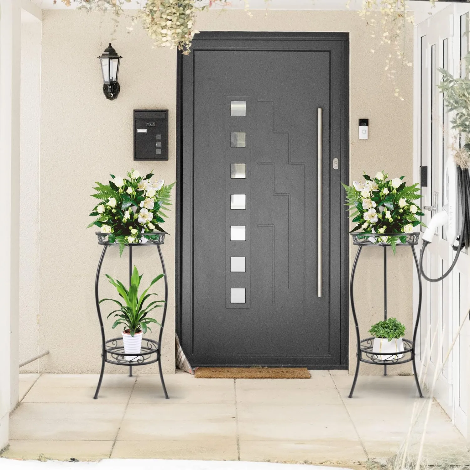 BOMCLAP Pflanzenständer Metall schwarz 69cm 2-stufig Blumenständer