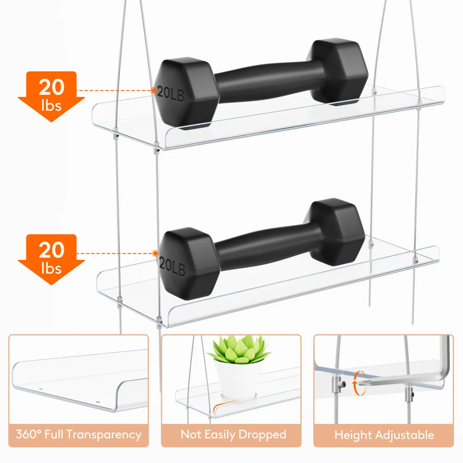 Lifewit Pflanzenregal Hängend 3 Ebenen Acryl 15 Zoll