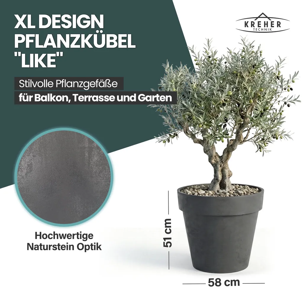 Kreher Like XL Pflanzkübel Ø58cm Anthrazit 90L frostfest