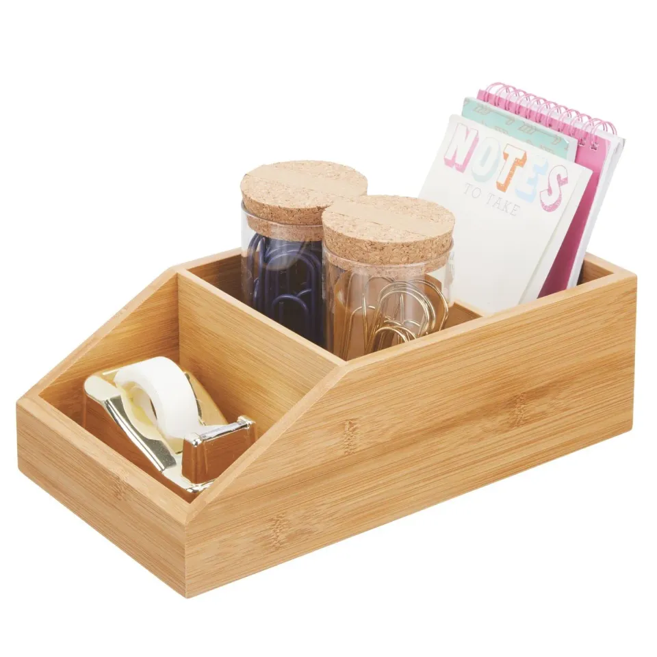 mDesign Bambus Ordnungsbox Natur 3 Fächer 25,4 cm