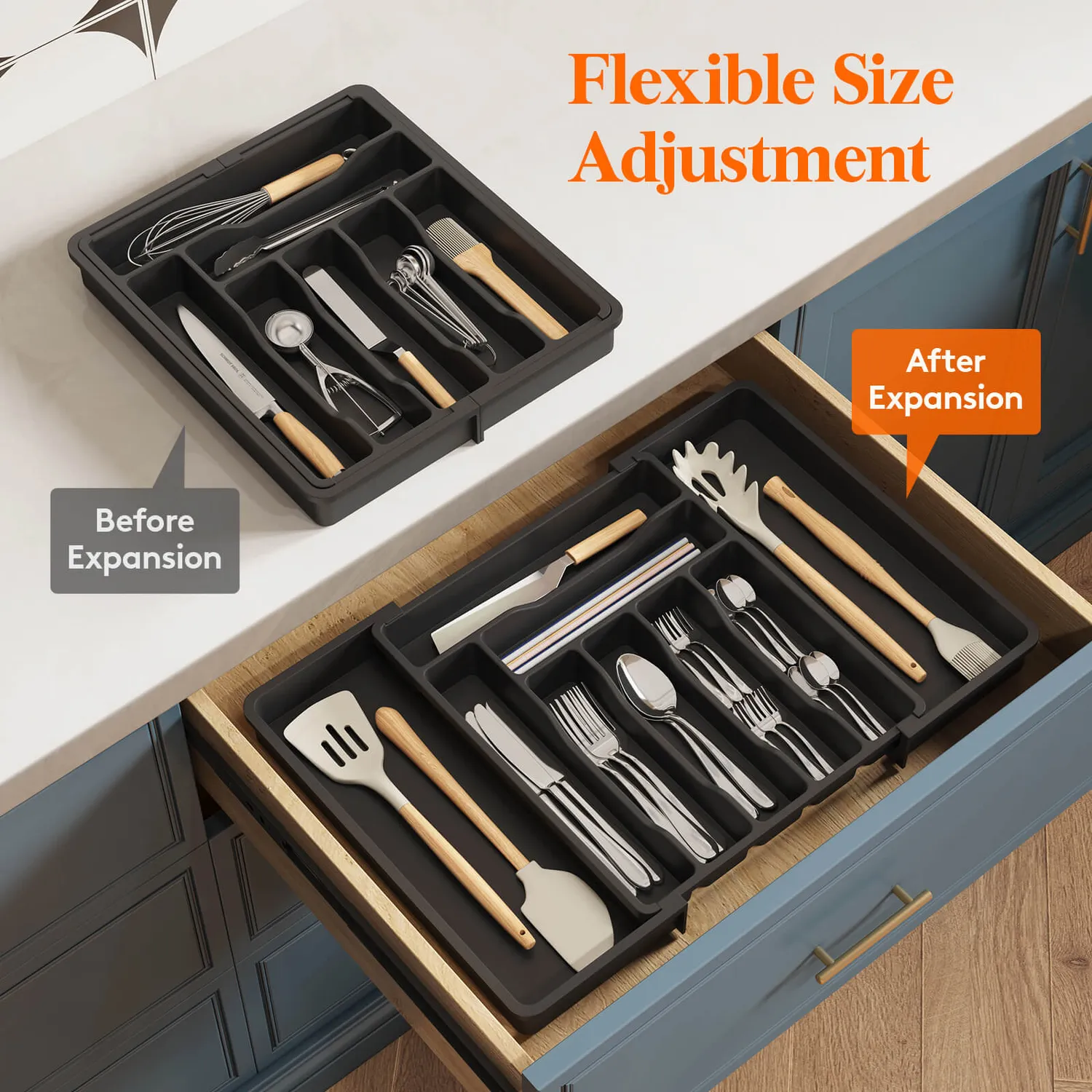 Lifewit Schubladen Organizer Besteckkasten Schwarz erweiterbar