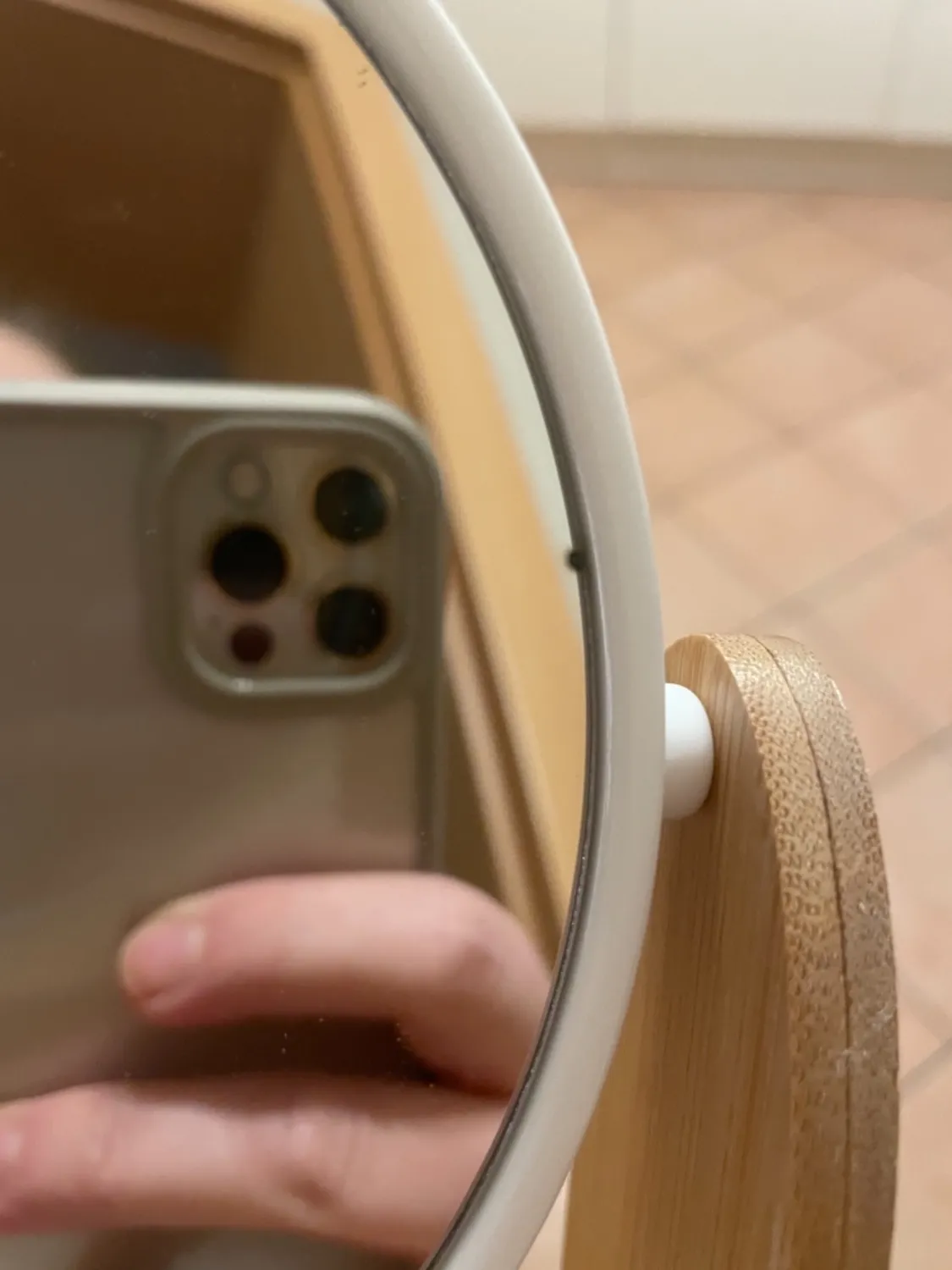 mDesign Standspiegel Bambus rund 3-fach weiß