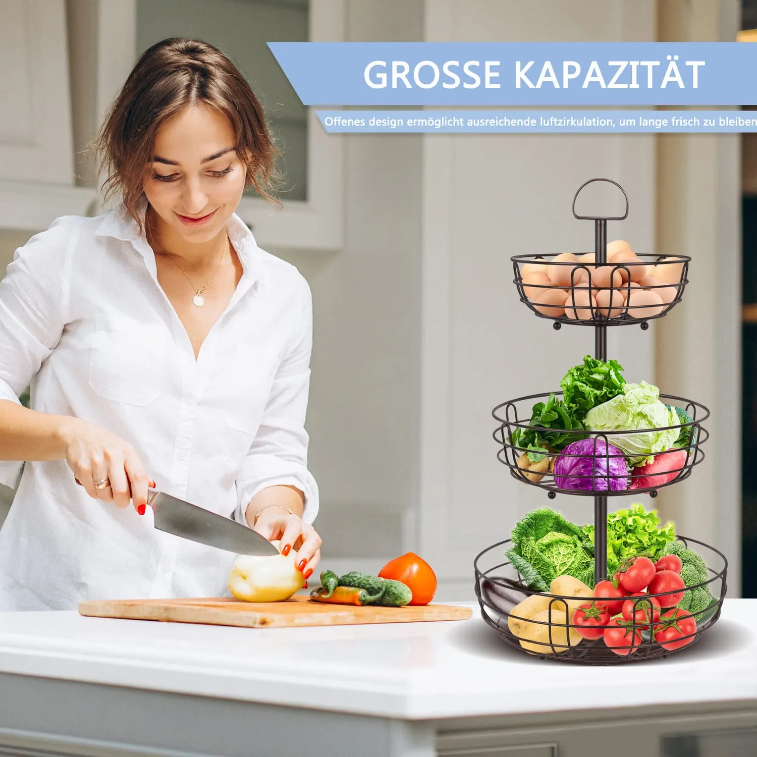 BOMCLAP Obstkorb Etagere 3-stöckig Metall bronze