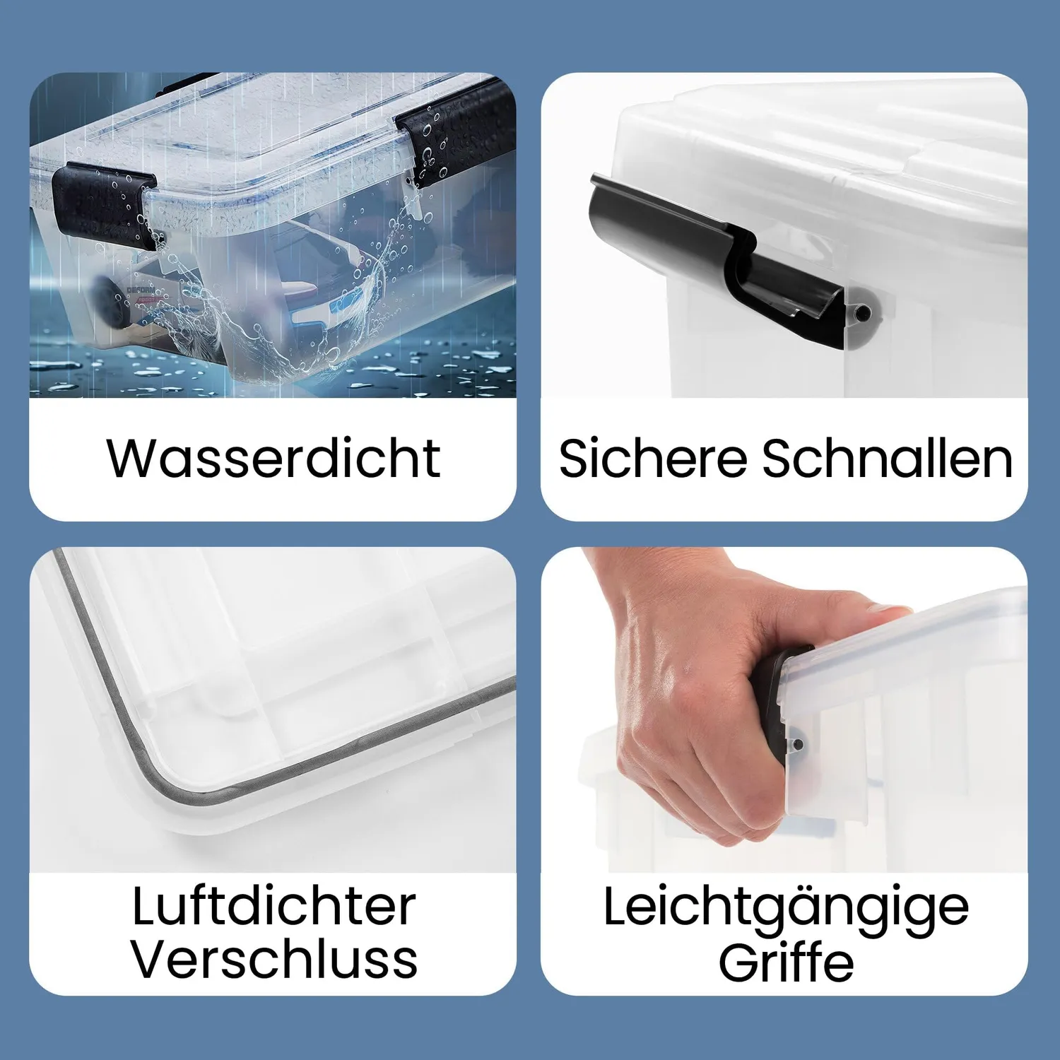 Iris Ohyama DDAT-SD Aufbewahrungsbox 20L 4er-Set schwarz
