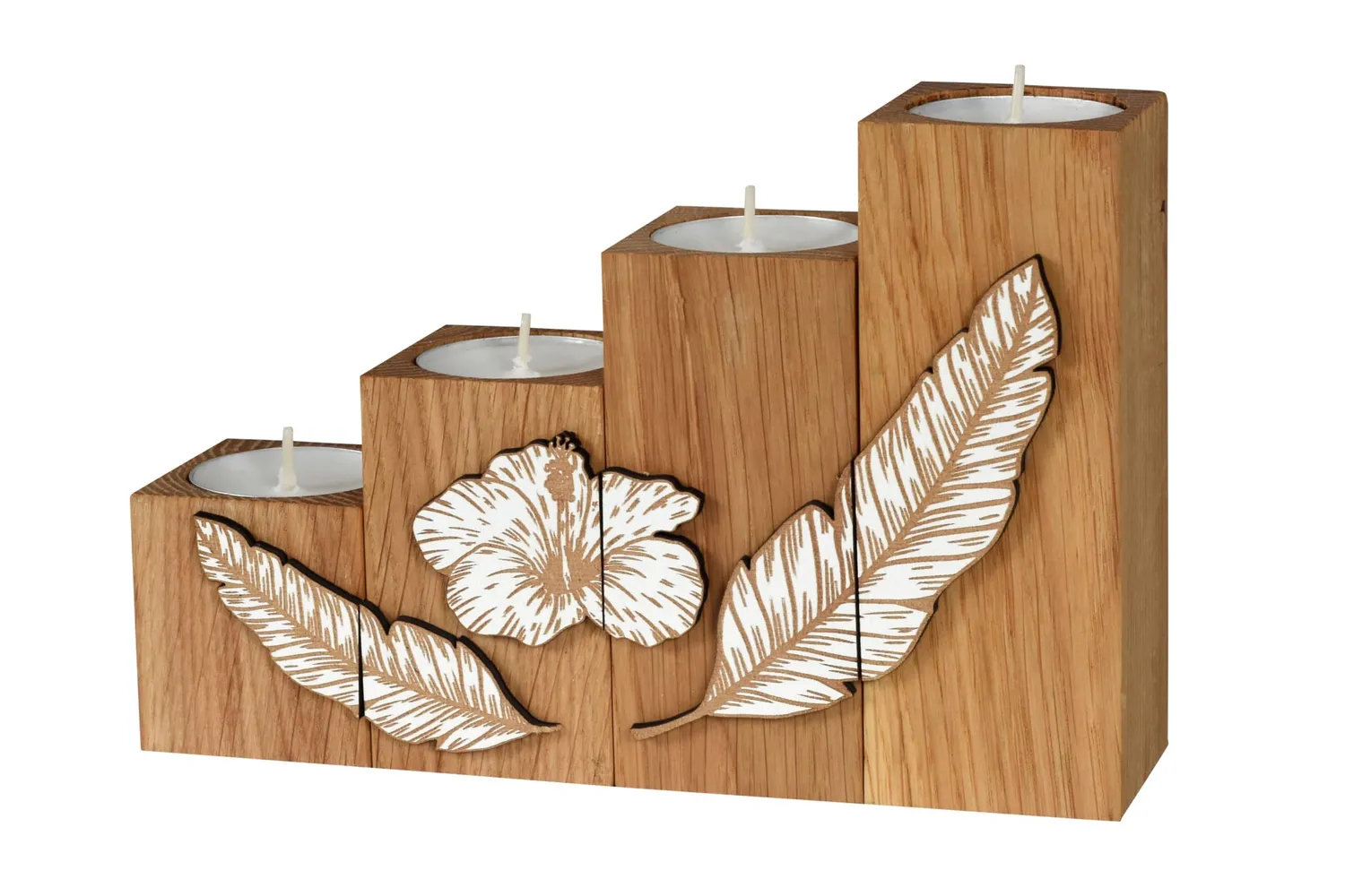 GoodFreshDecor Kerzenständer Holz 4er-Set Eiche geölt