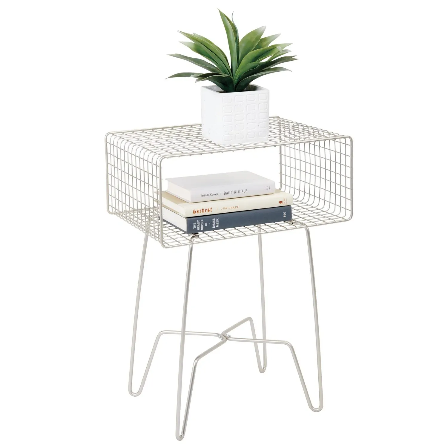 mDesign Beistelltisch Metalldraht mit Korb Beistelltisch Mattsilber