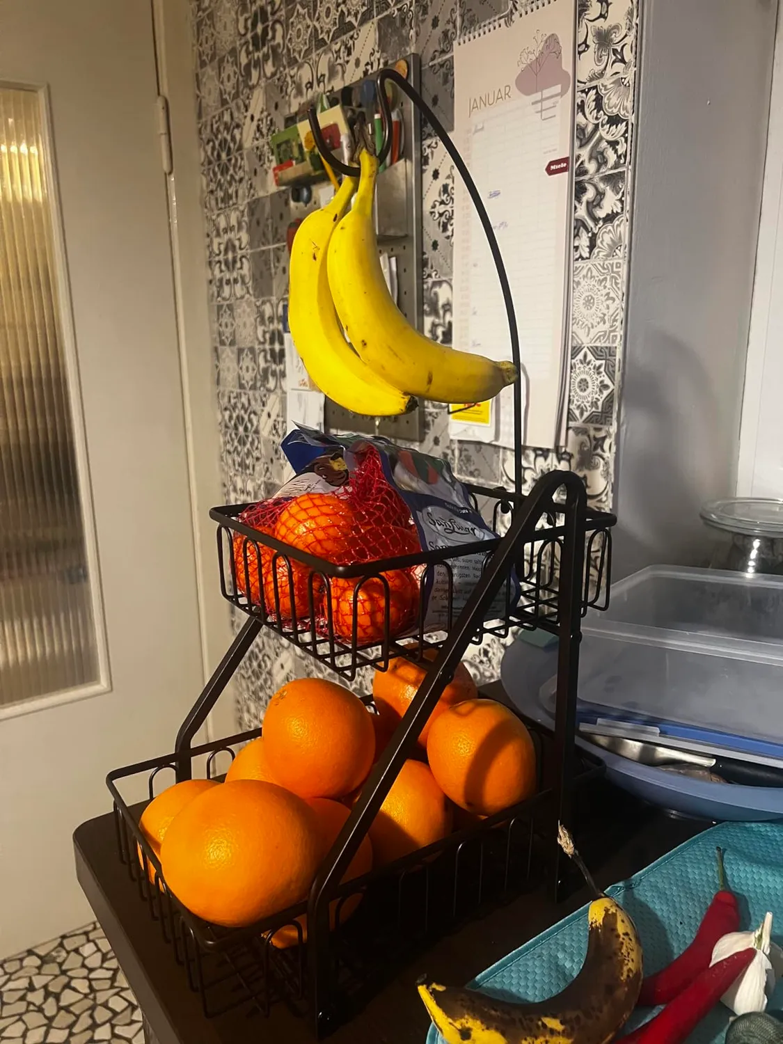 Bomclap Obstkorb 2-stöckig Bronze Metall mit Bananenhalter