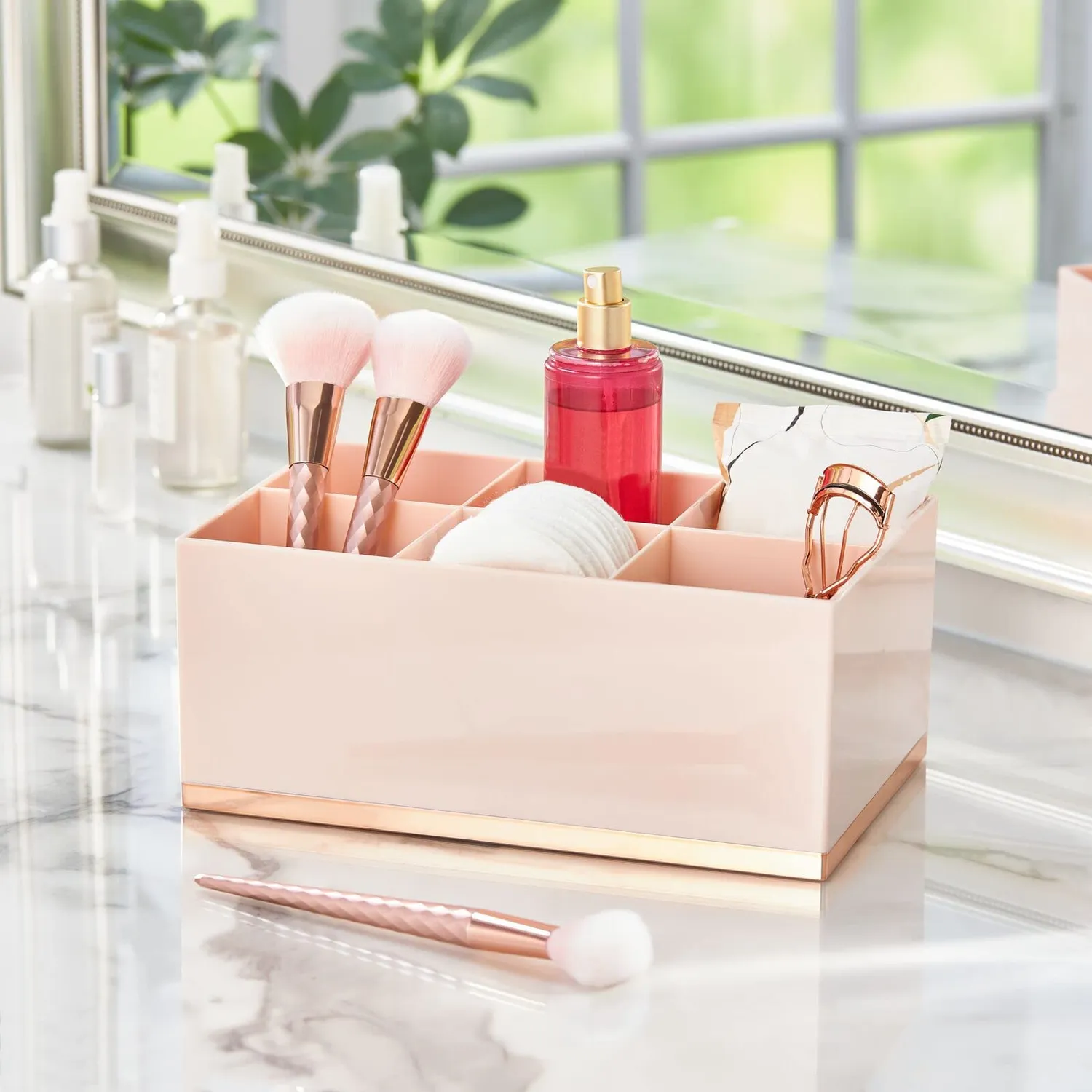 mDesign Make-up Organizer 6 Fächer hellrosa roségold Kunststoff