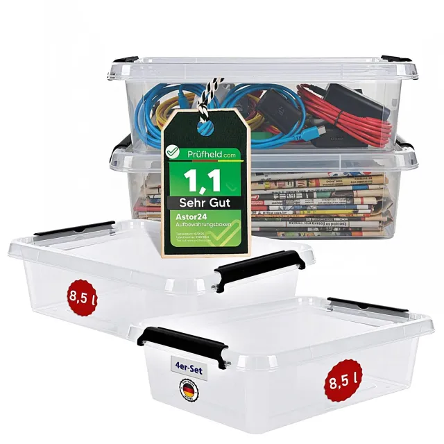 astor24 Aufbewahrungsbox 8,5L transparent 4er-Set Deckel