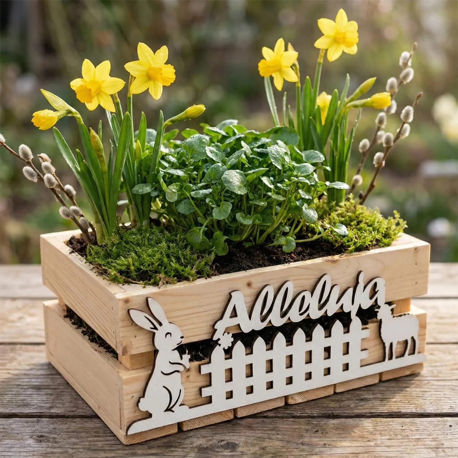 GoodFreshDecor Holzbox Ostern 30x20x12 cm Natur Hase Lamm