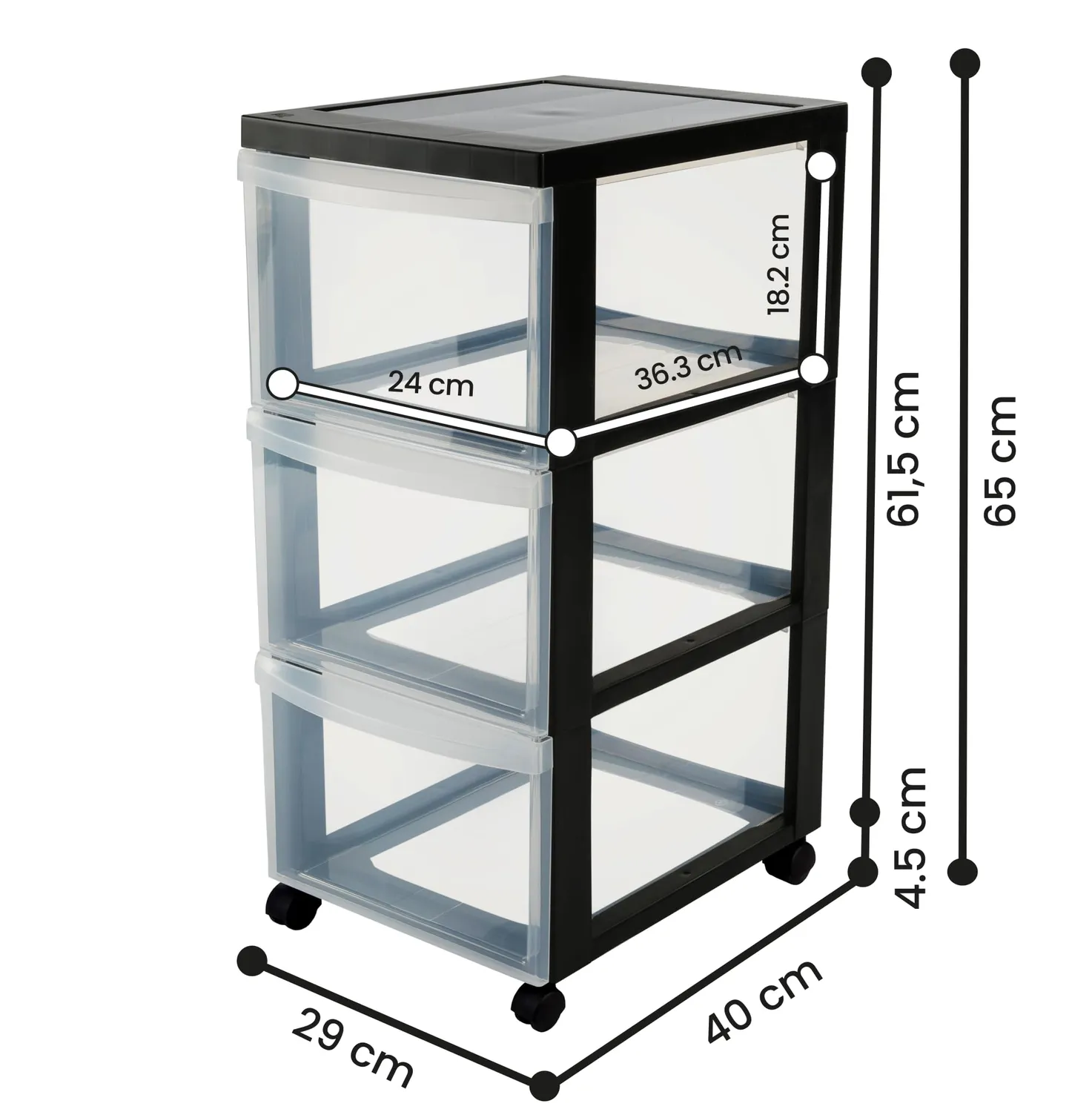 Iris Ohyama A4 Drawer DC-303 Rollcontainer Schwarz 3 Schubladen