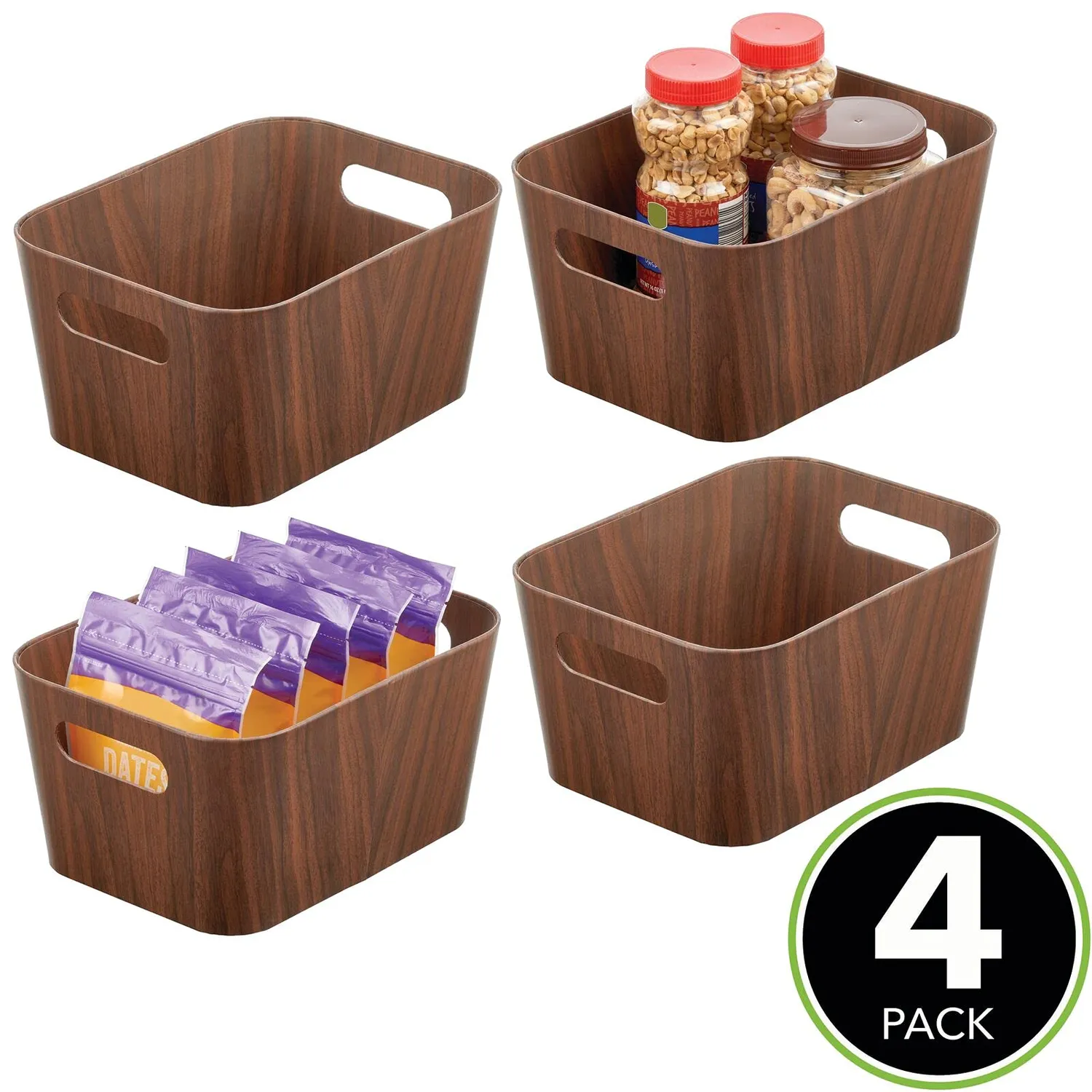 mDesign Aufbewahrungsbox Karton dunkelbraun 4er-Set Griffe