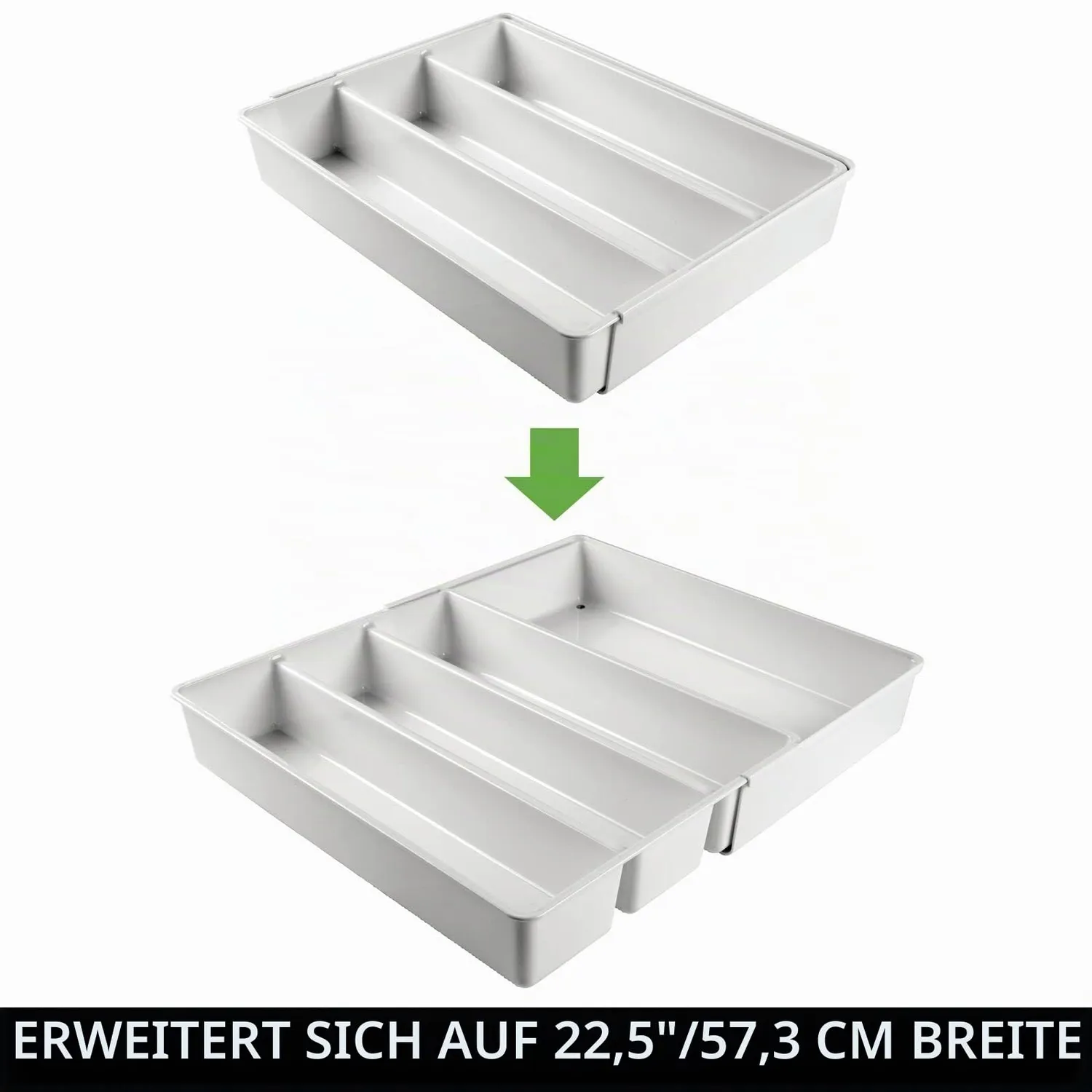mDesign Besteckkasten Besteckeinsatz hellgrau 4 Fächer ausziehbar