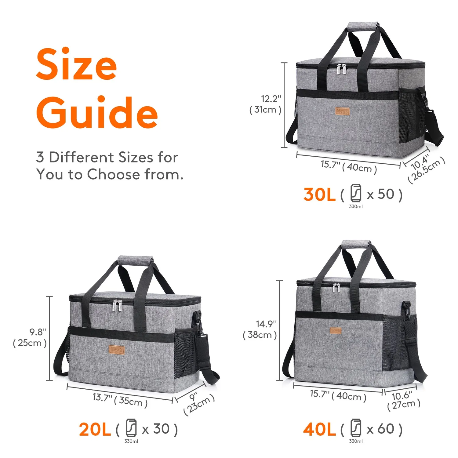 Lifewit Large Lunch Cooler Kühltasche 30L Grau isoliert