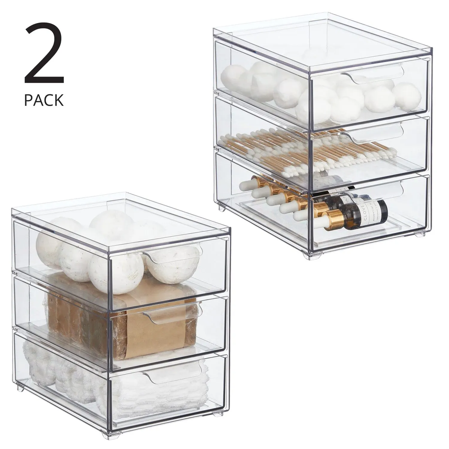 mDesign Schubladenbox Kunststoff 3 Schubladen 2er-Set
