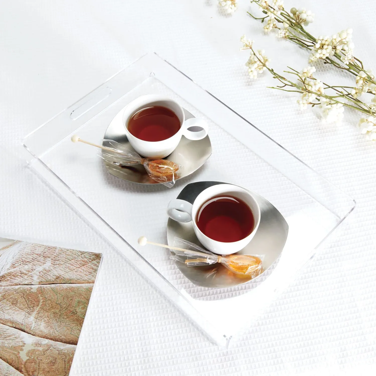 mDesign Serviertablett Transparent 2er Set Griffe