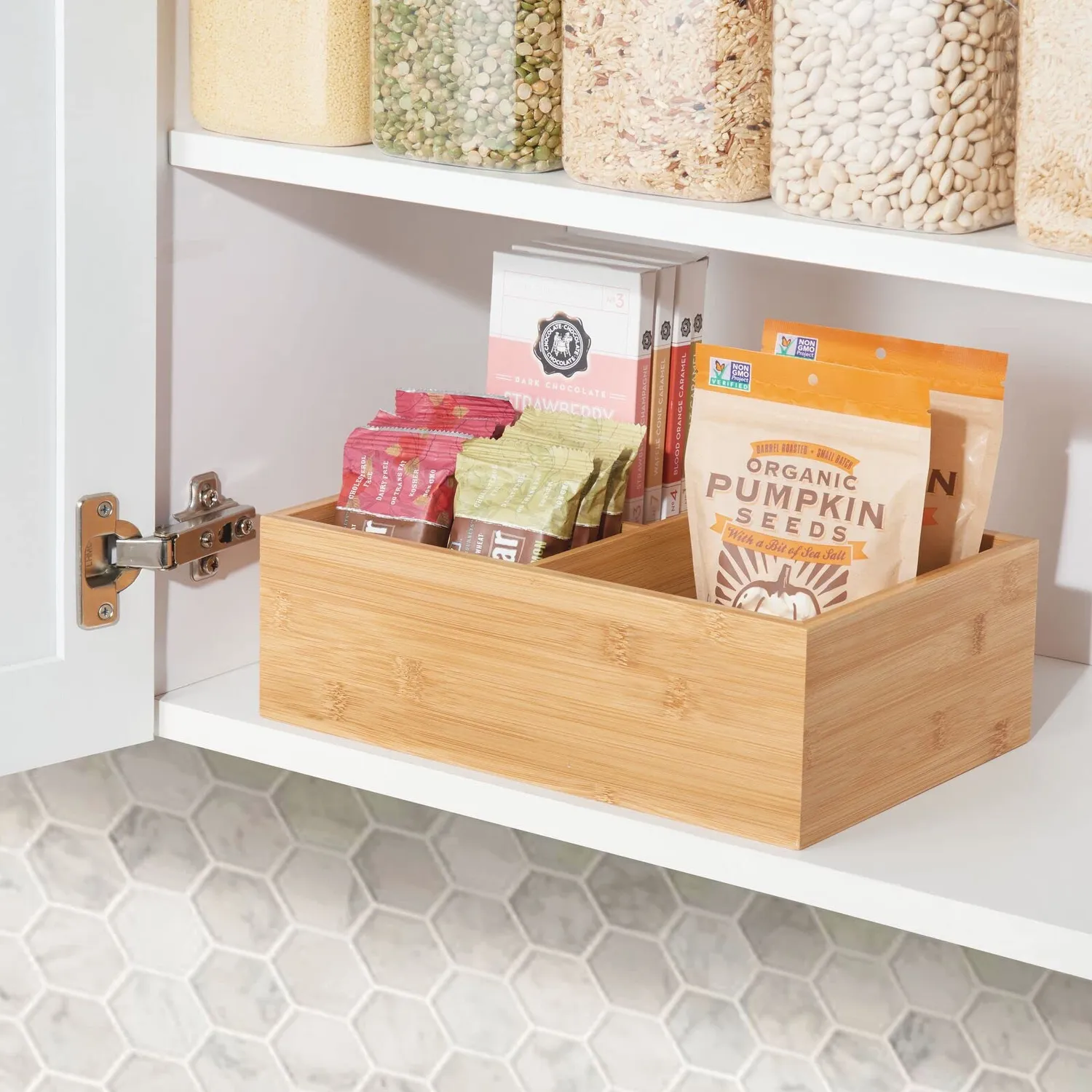 mDesign Deckelhalter Küchen Organizer Bambus natur 3 Fächer