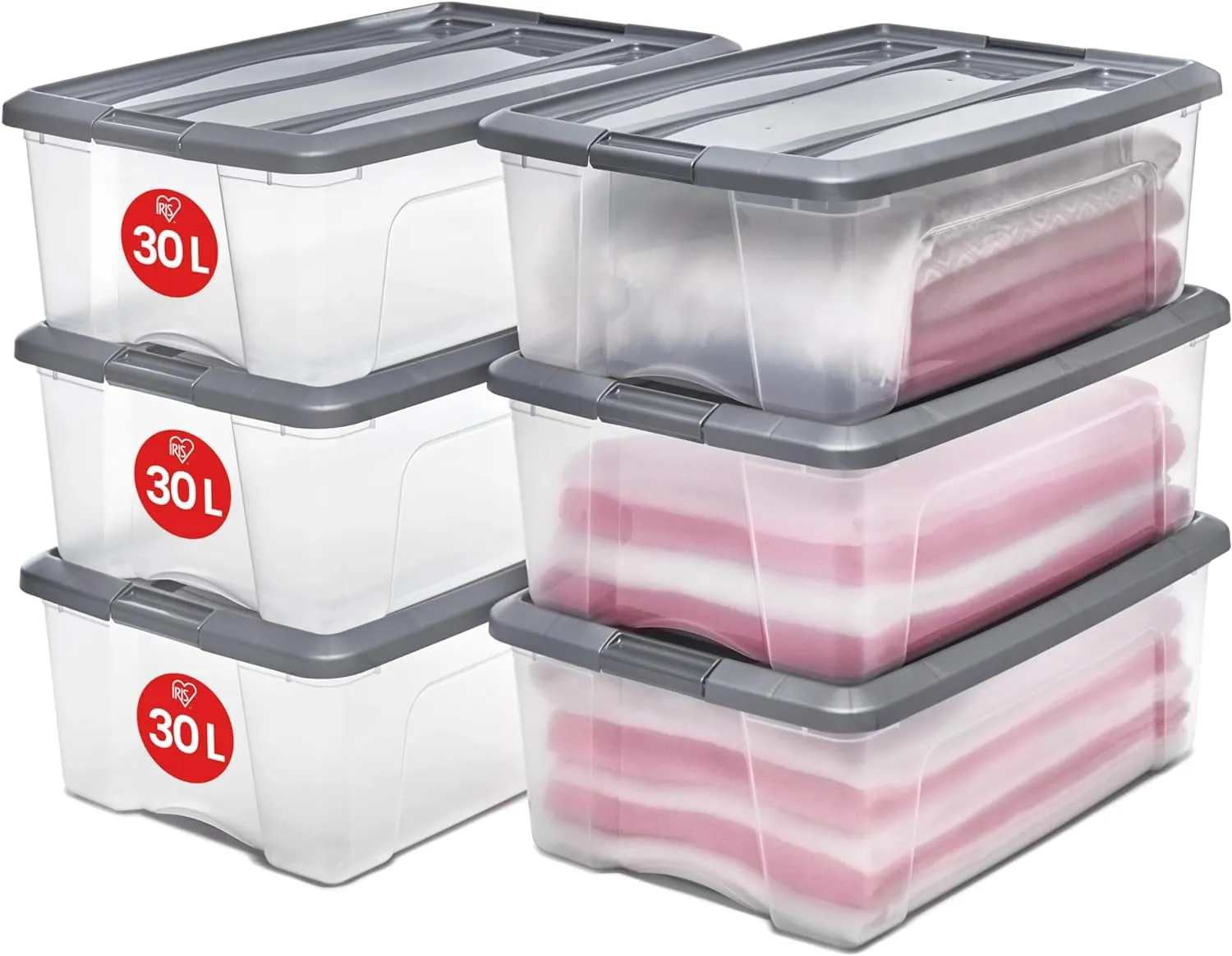 Iris Ohyama NTB-15 Aufbewahrungsbox 15L 6er silber mit Clips