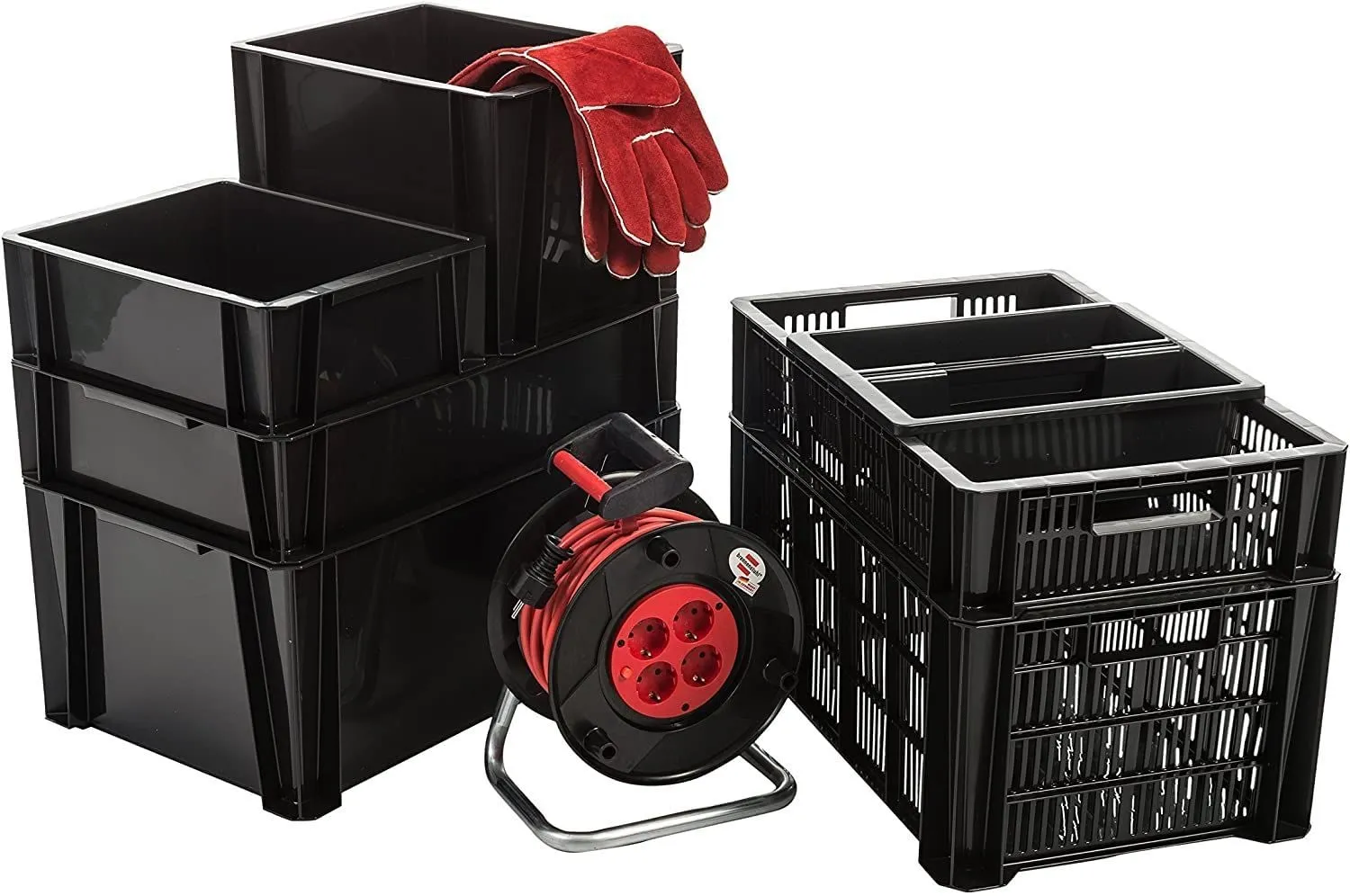 Iris Ohyama STB-MD Stapelbox 16 L Schwarz 3er-Set