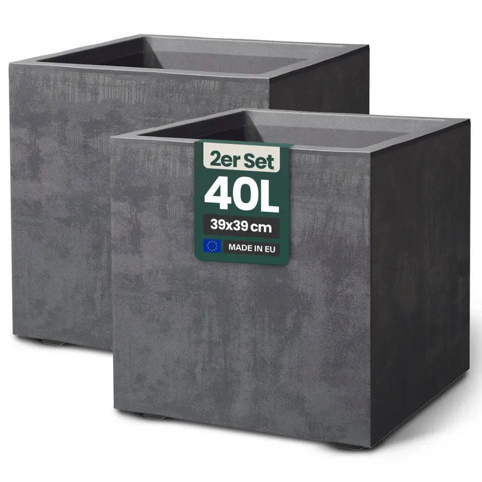 Kreher Millennium Pflanzkübel 40L eckig anthrazit 2er Set