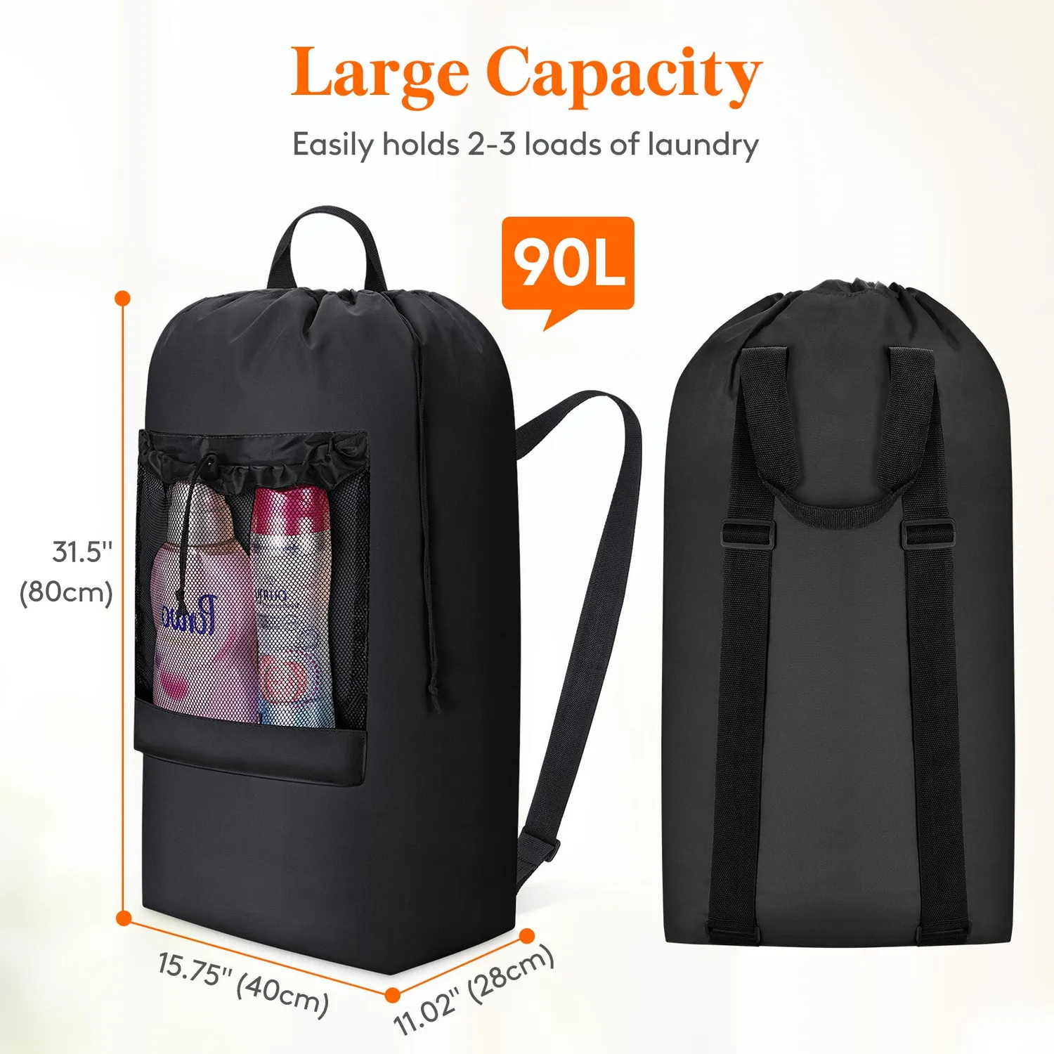 Lifewit Wäscherucksack 90L Oxford Schwarz mit Gurten