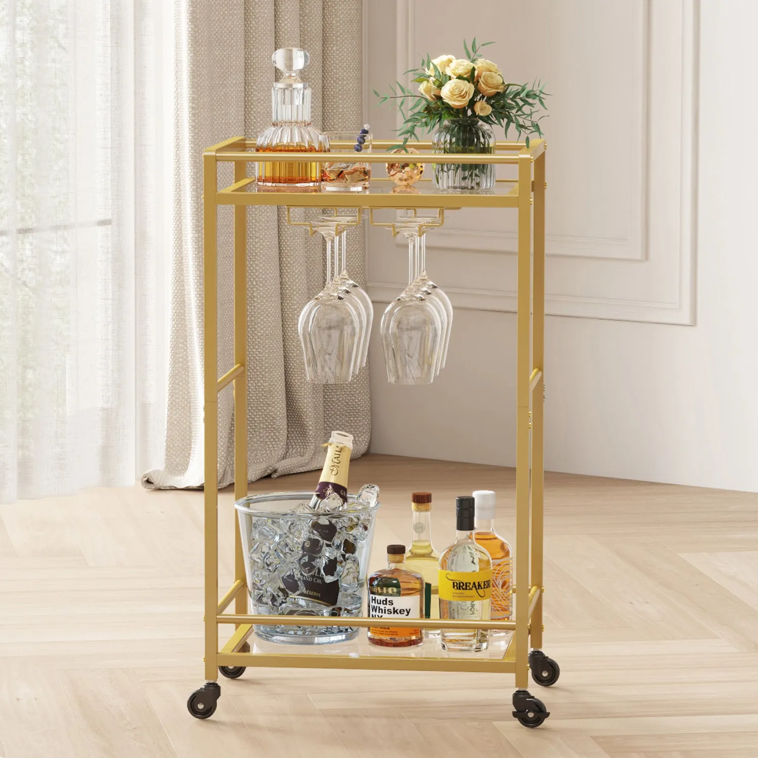 Lifewit Servierwagen Gold 2 Etagen Glas 43x30cm