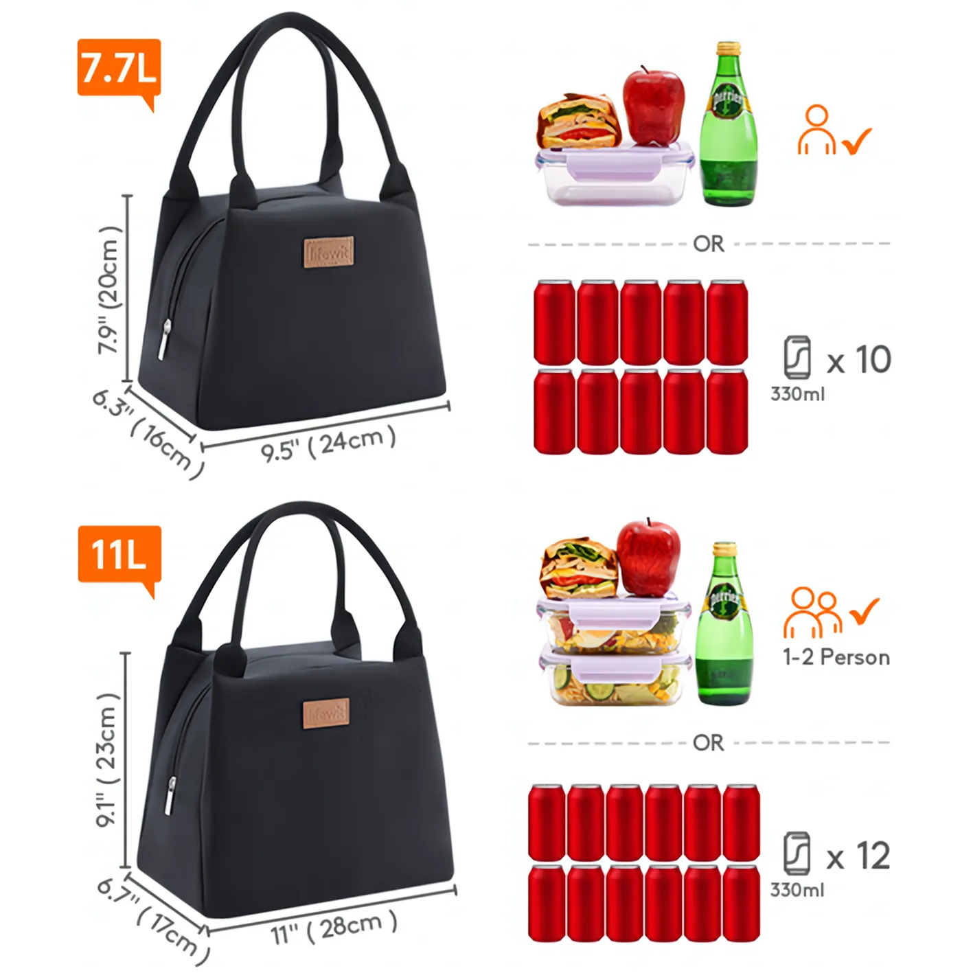 Lifewit Lunchtasche isoliert schwarz Medium wasserabweisend