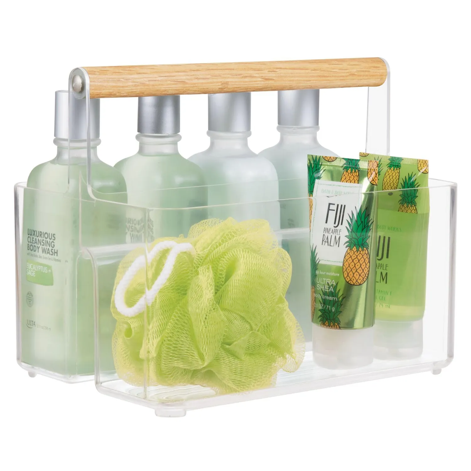 mDesign Bad Organizer Korb 2 Fächer transparent-natur Griff