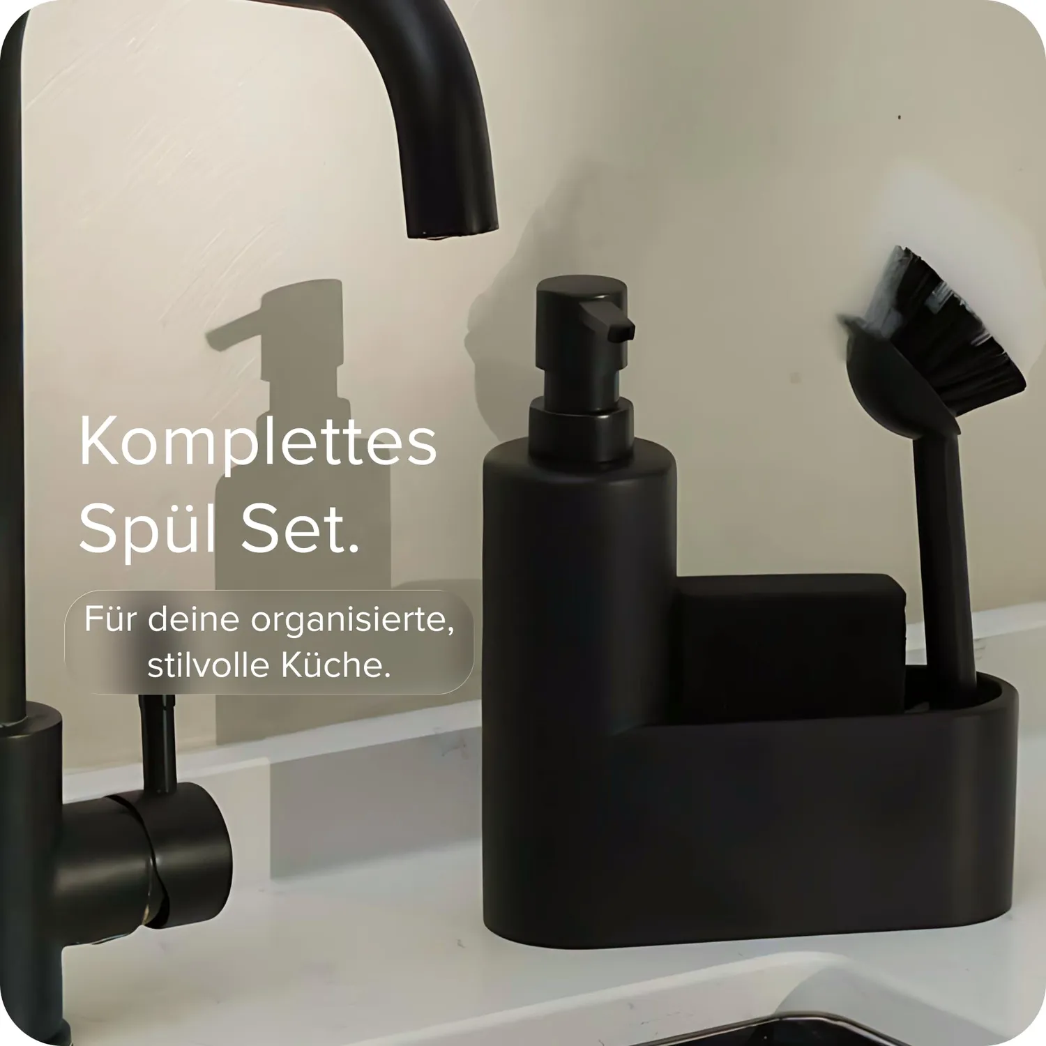 Black Spülbecken Organizer Kunststein schwarz matt