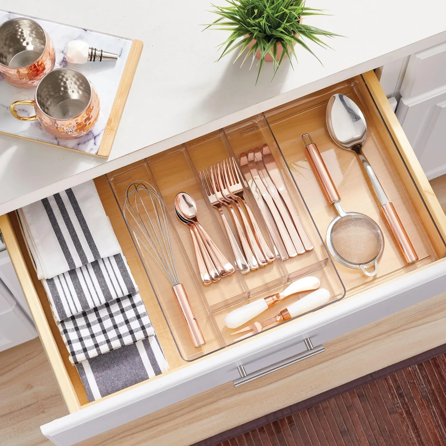 mDesign Schubladenbox Besteckkasten 6 Fächer transparent