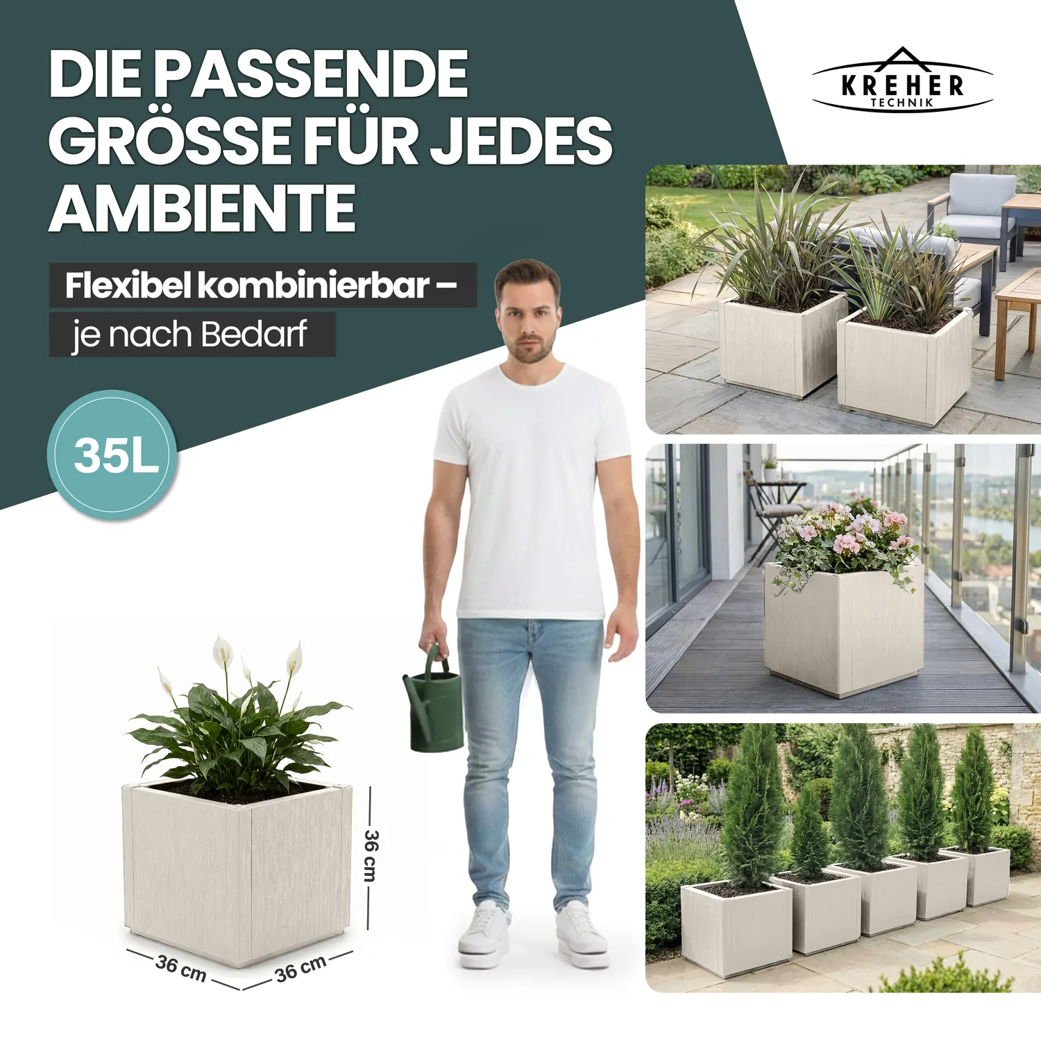Kreher Ethica schmal Pflanzkasten 2x Beige strukturiert