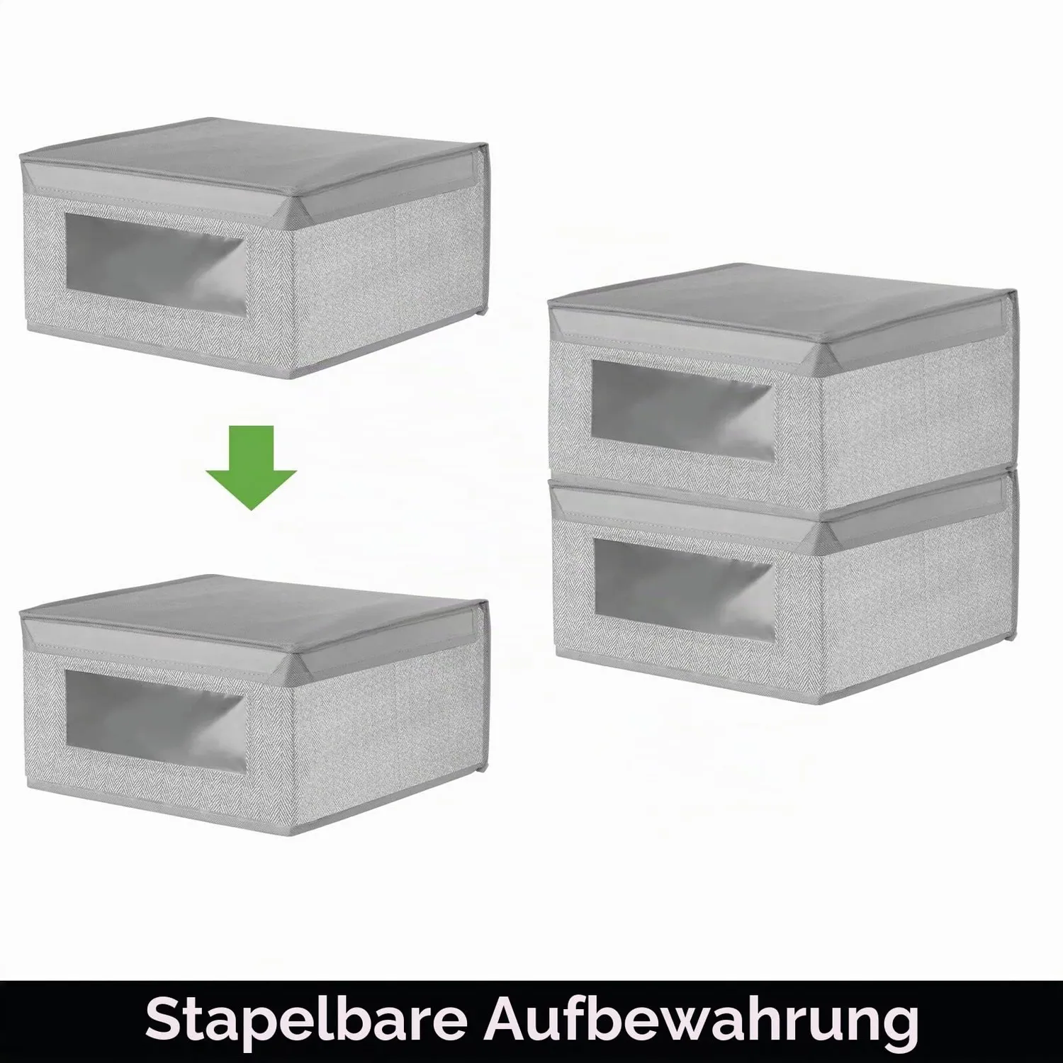 mDesign 6er-Set Stoffbox grau Fischgrät mit Deckel