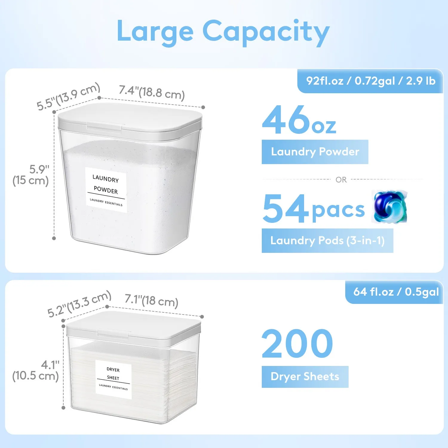 Lifewit Waschmittelbox 3er-Set mit Deckel 1,9L+2,7L