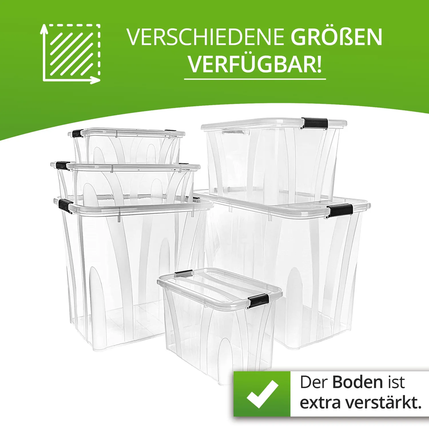 astor24 Aufbewahrungsbox 55L 3er-Set transparent Deckel